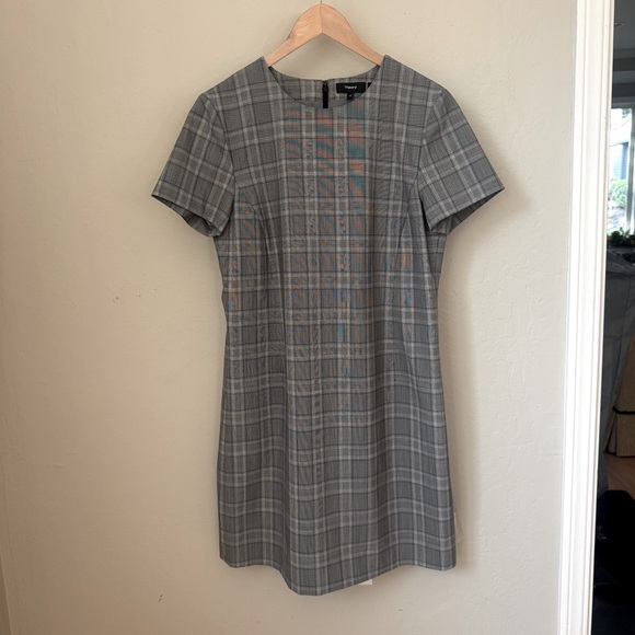 THEORY Jatinn Shift Dress Wool Blend Short Sleeve Plaid Size 10 - Picture 7 of 16